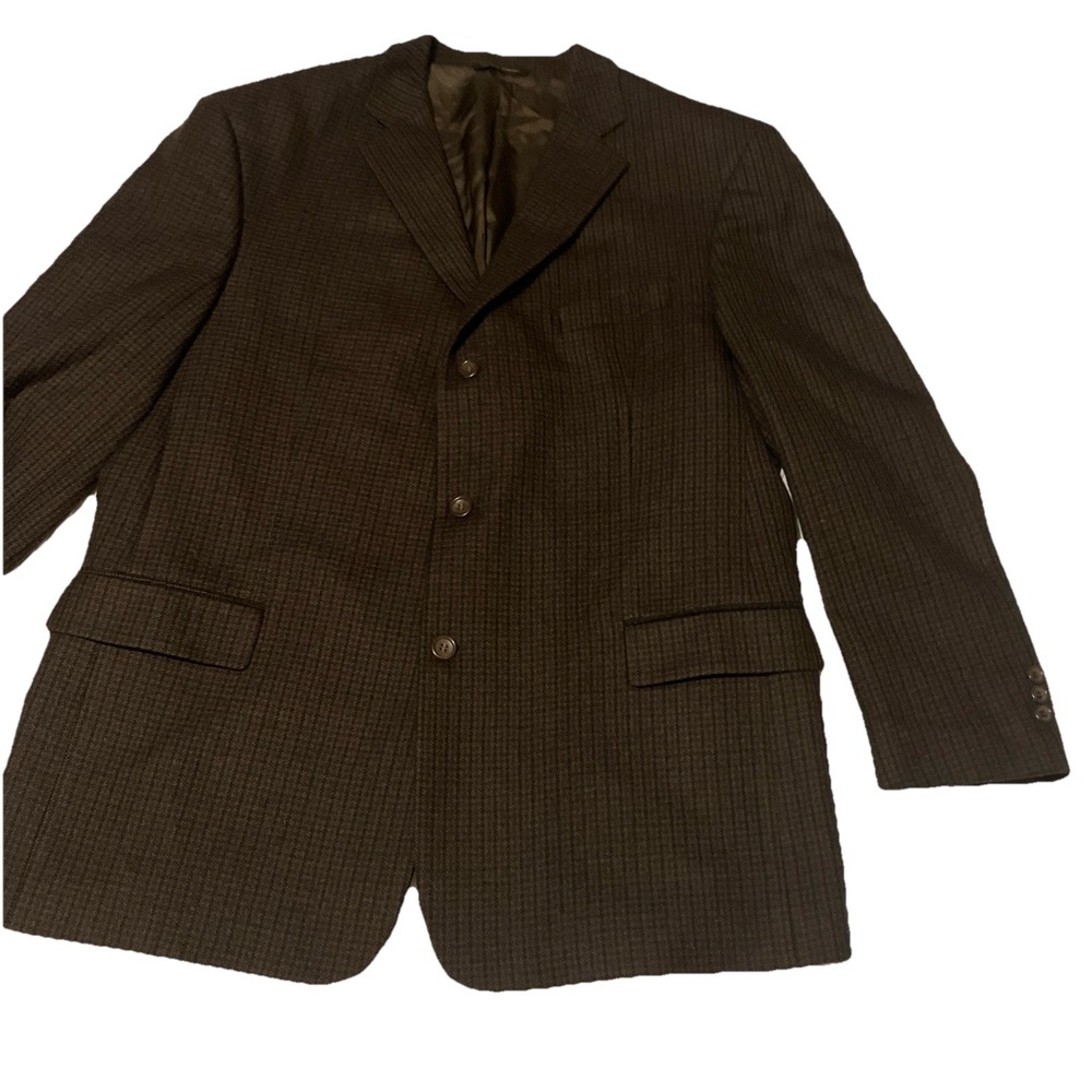 Joseph & Feiss Mens 46R 3 Button Lambswool Sports Coat Brown Houndstooth